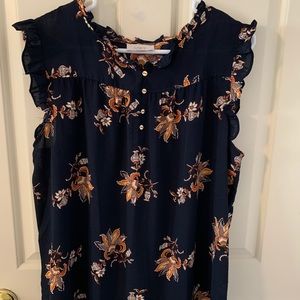 Loft sleeveless button and ruffle blouse. Sz XL